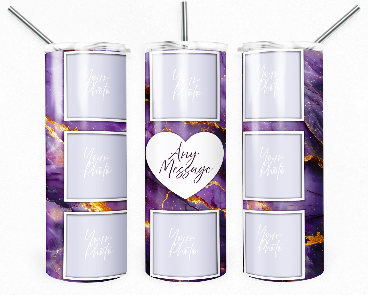 Customised Tumbler - Your PHOTO's - 20oz Stainless steel, skinny, double walled with straw