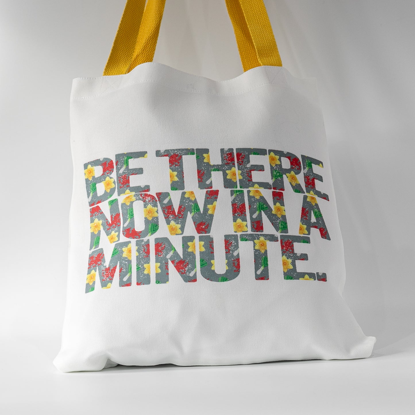 'Be There Now In A Minute' Welsh design Canvas Totebag with personalisation option