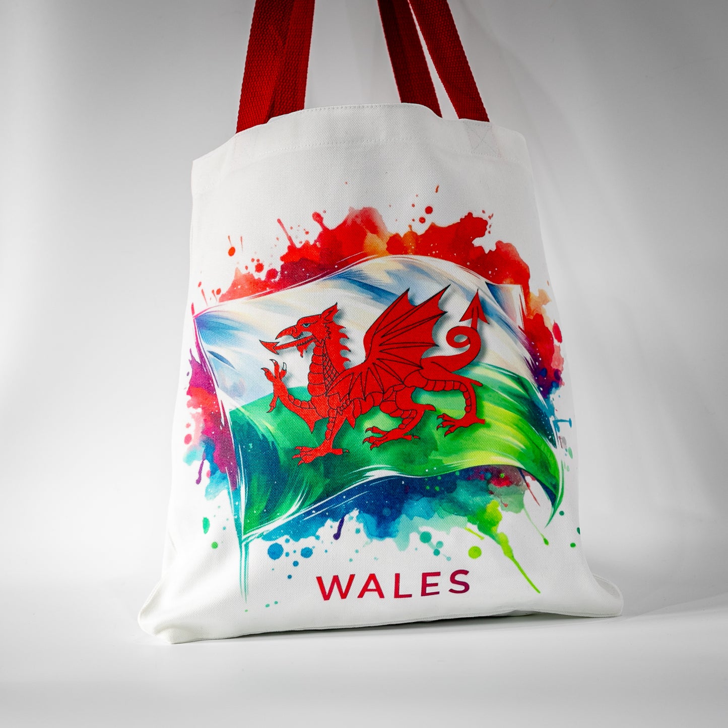 Welsh Flag Ink Splat Canvas Totebag with personalisation option