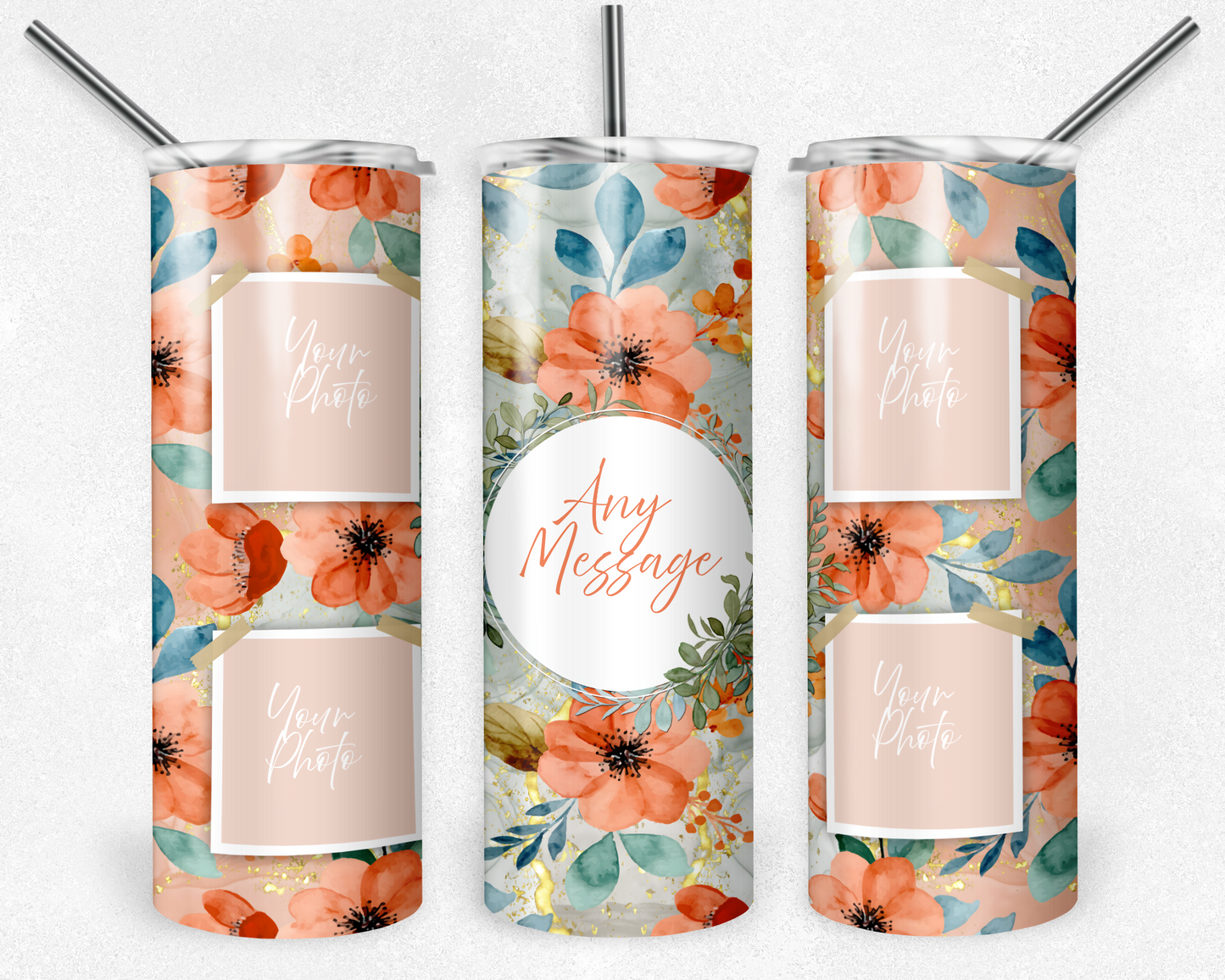 Customised Tumbler - Your PHOTO's - 20oz Stainless steel, skinny, double walled with straw