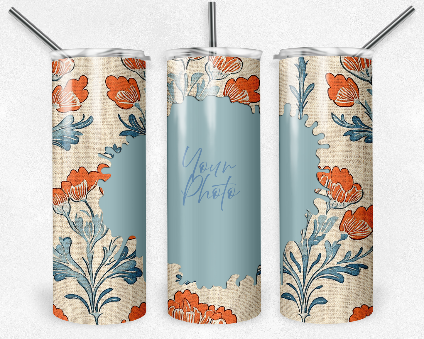 Customised Tumbler - Your PHOTO's - 20oz Stainless steel, skinny, double walled with straw