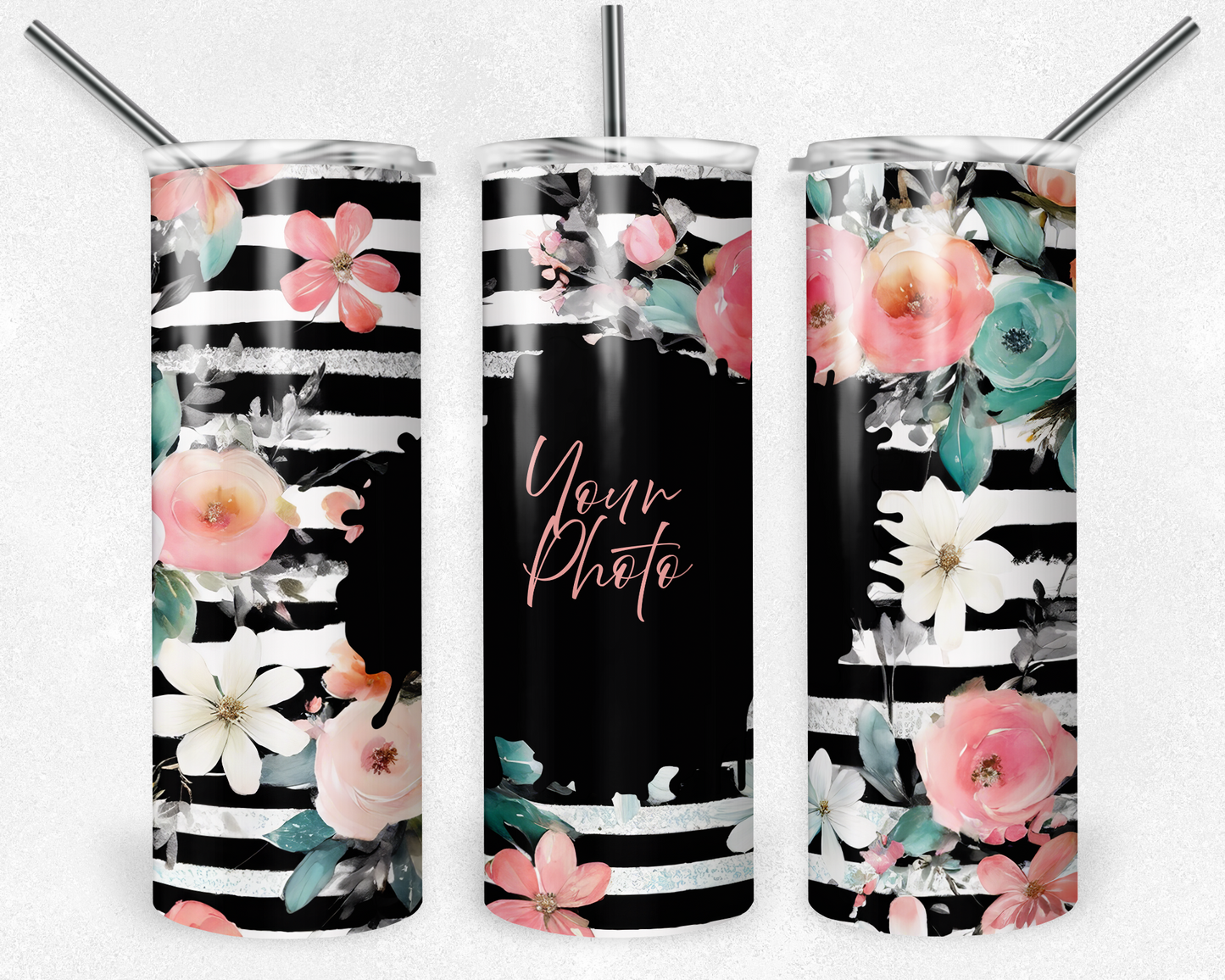 Customised Tumbler - Your PHOTO's - 20oz Stainless steel, skinny, double walled with straw