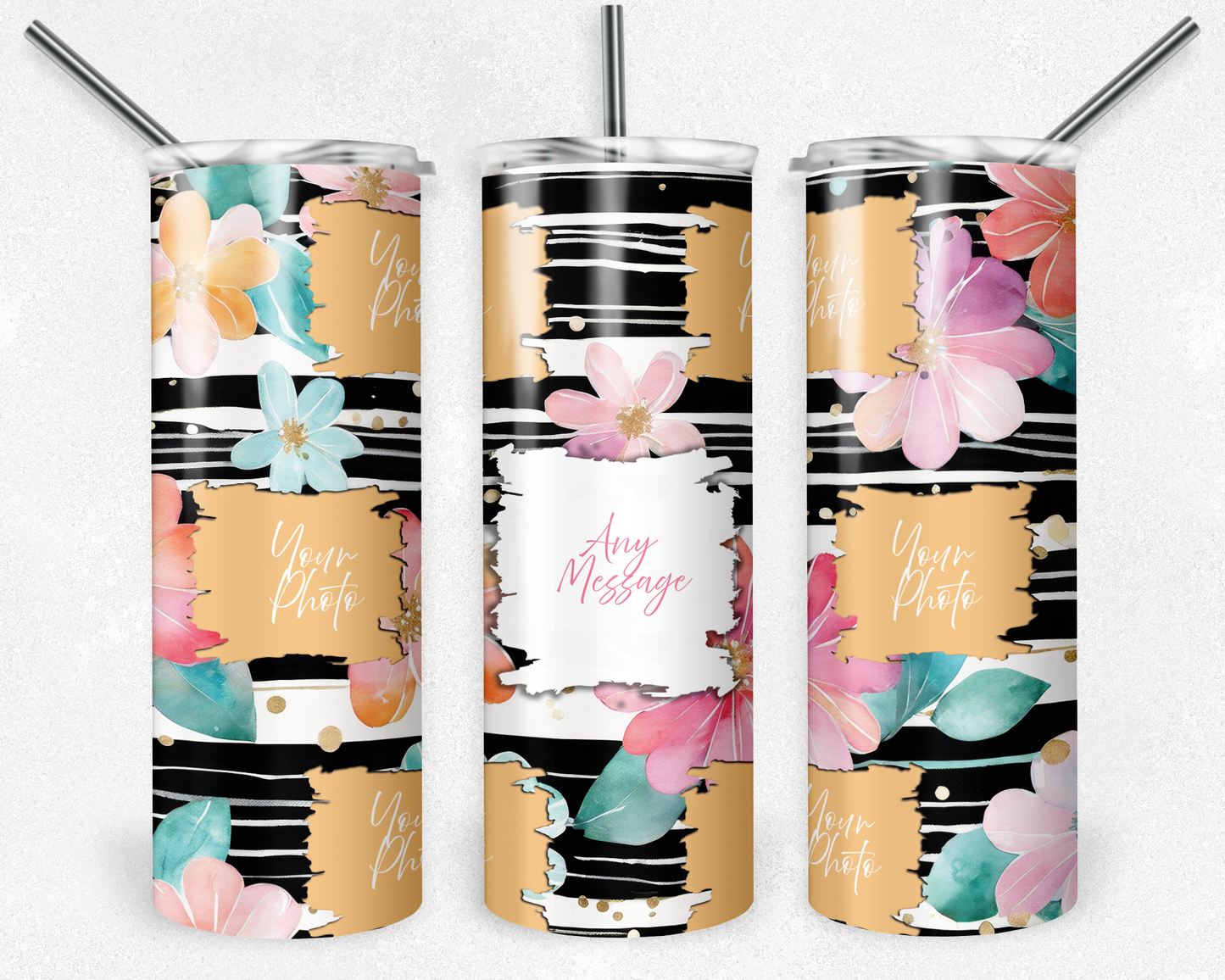 Customised Tumbler - Your PHOTO's - 20oz Stainless steel, skinny, double walled with straw