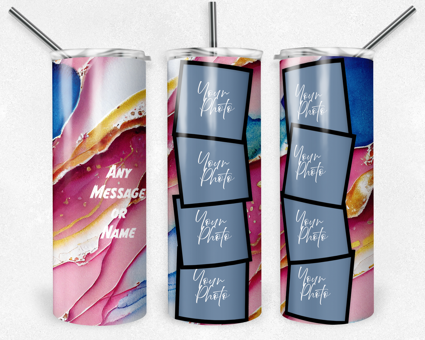Customised Tumbler - Your PHOTO's - 20oz Stainless steel, skinny, double walled with straw