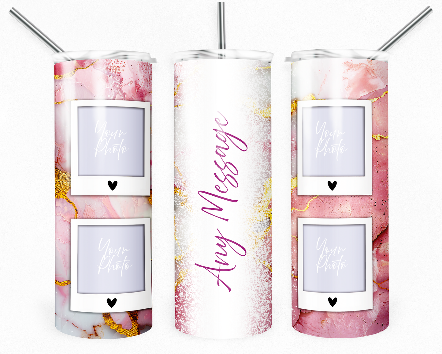Customised Tumbler - Your PHOTO's - 20oz Stainless steel, skinny, double walled with straw