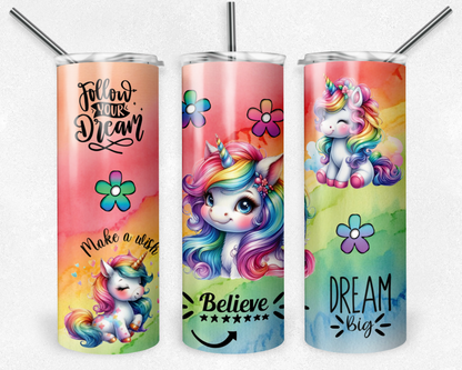 Customised Tumbler  - CUTE/COLOURFUL/FANTASY/PRETTY - 20oz Stainless steel, skinny, double walled with straw